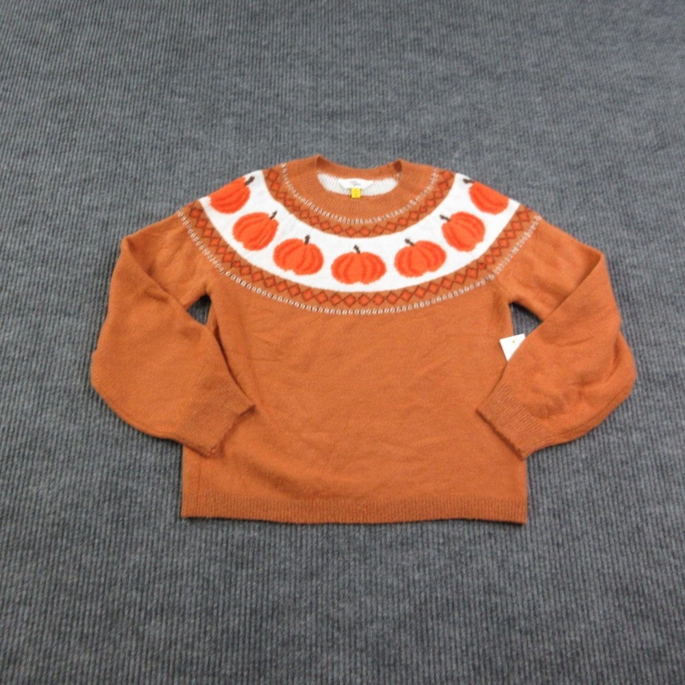 Rumi + Ryder Sweater Kids L 12-14 Orange Fair Isle Pumpkin Yoke Pullover NWT